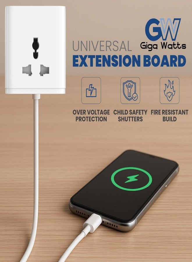 GIGAWATTS لوحة تمديد الطاقة GIGAWATTS 6 في 1 مع 3 مقابس عالمية، 20 واط من النوع C PD و2 منفذ USB-A للشحن السريع، 2500 واط 10 أمبير، سلك متين بطول 3 أمتار، 250 فولت، مقاوم للحريق وآمن للأطفال، محول سفر (ضمان 6 أشهر) - Image 4