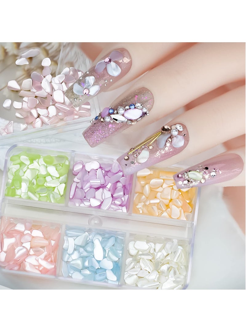Excefore Colorful Seashell Slices Nail Supplies 6 Grids Irregular Abalone Shell Slices Small Gravel Design 3D Nail Art Flakes for UV Gel Manicure Decorations DIY Crafts - Image 3