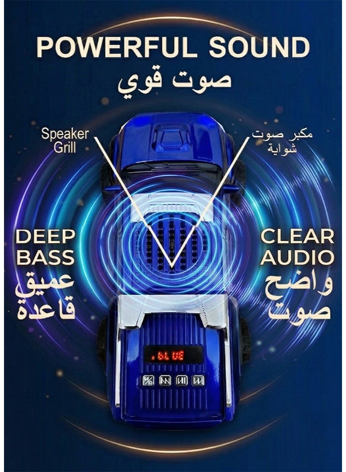 ويستر مكبر صوت بلوتوث صغير على شكل سيارة | صوت نقي وعالي بقوة ١٠ واط، مصابيح أمامية ليد آر جي بي، بطارية ١٥٠٠ مللي أمبير، ستيريو تي دبليو إس، منفذ تي إف / إف إم / أوكس / يو إس بي | مكبر صوت لاسلكي محمول للمنزل والمكتب والسفر - تصميم مرح لجميع الأعمار (أزرق) - Image 4