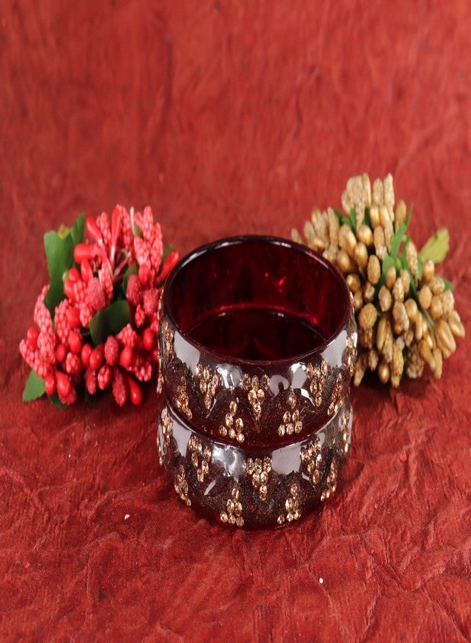 LAVAZZA Trendy Crystal Glass Bangles Kada Set For Women & Girls with Sparkling Golden Zircon Diamonds | Maroon Bangles | Stone Bangles | Bangles Set Glass -(LV_MD5-Maroon-2.4) - Image 3