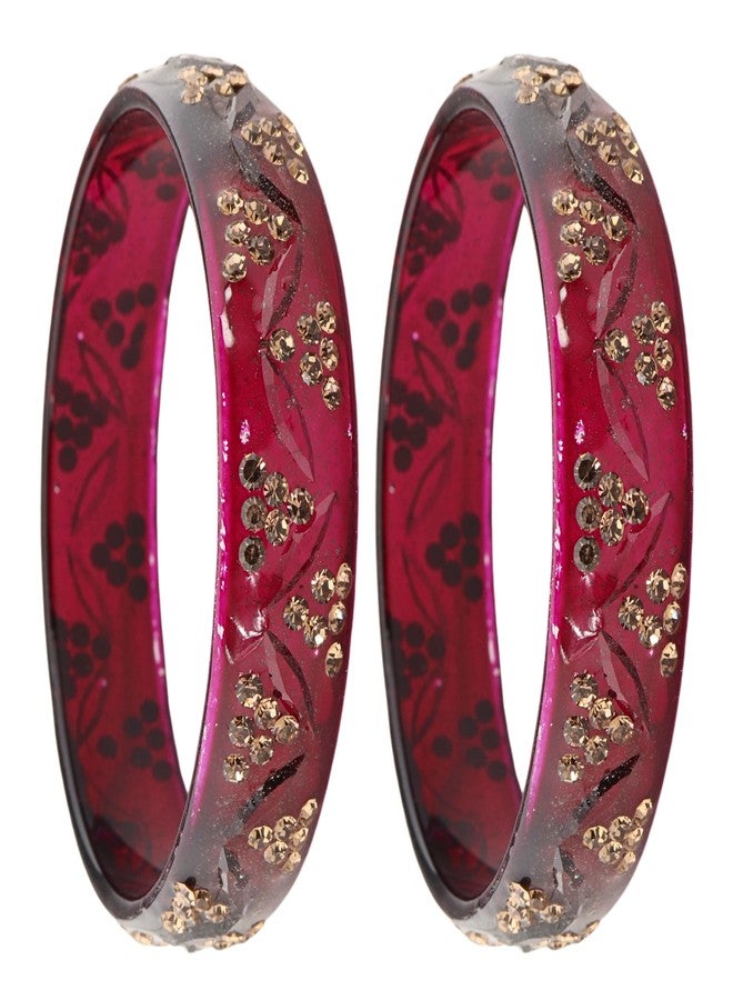 LAVAZZA Trendy Crystal Glass Bangles Kada Set For Women & Girls with Sparkling Golden Zircon Diamonds | Maroon Bangles | Stone Bangles | Bangles Set Glass -(LV_MD5-Maroon-2.4) - Image 1
