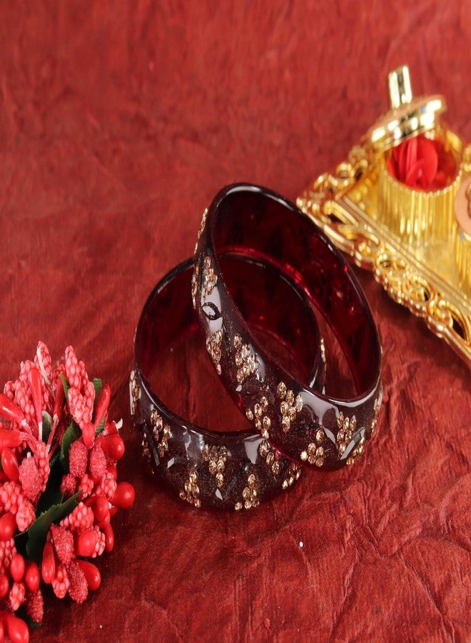 LAVAZZA Trendy Crystal Glass Bangles Kada Set For Women & Girls with Sparkling Golden Zircon Diamonds | Maroon Bangles | Stone Bangles | Bangles Set Glass -(LV_MD5-Maroon-2.4) - Image 4