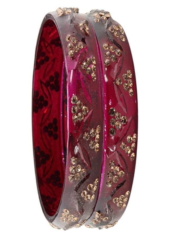 LAVAZZA Trendy Crystal Glass Bangles Kada Set For Women & Girls with Sparkling Golden Zircon Diamonds | Maroon Bangles | Stone Bangles | Bangles Set Glass -(LV_MD5-Maroon-2.4) - Image 5
