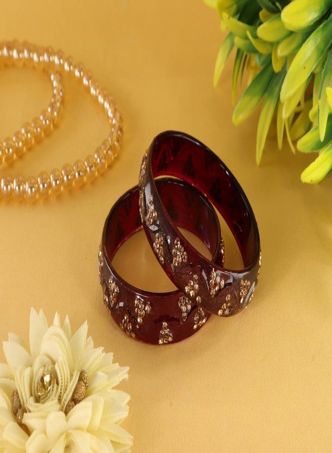 LAVAZZA Trendy Crystal Glass Bangles Kada Set For Women & Girls with Sparkling Golden Zircon Diamonds | Maroon Bangles | Stone Bangles | Bangles Set Glass -(LV_MD5-Maroon-2.4) - Image 2