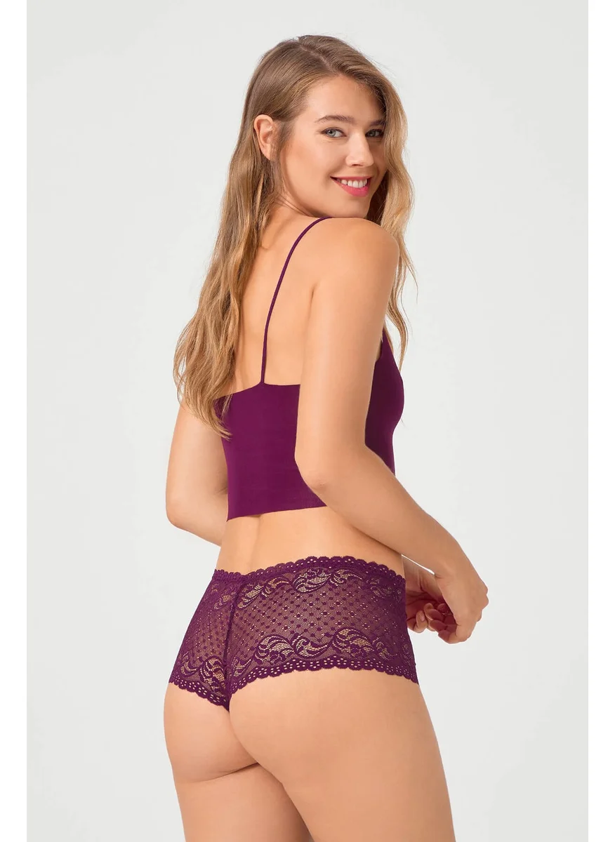 COTTONHILL Plum Transparent Lace Women's Thong Shorts Panties