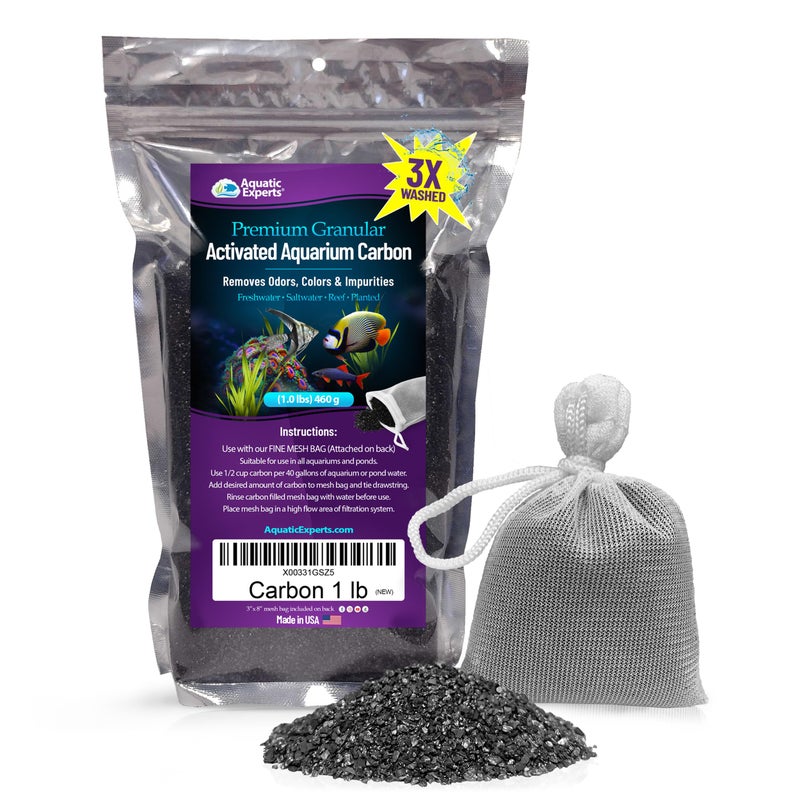 Aquatic Experts Premium Activated Carbon, Aquarium Carbon for Fish Tank Filter, Aquarium Filter Media, Granulated Charcoal for Fish Tanks, Activated Charcoal Bulk (1 lbs with Fine Mesh Bag) - Image 1