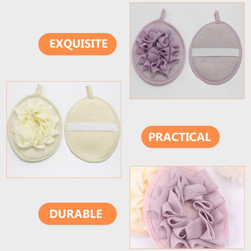 4pcs Bath Loofah Sponge Set Soft Mesh Body Scrubber Exfoliating Towels for Shower Bathing, Reusable Shower Pouf in Purple and Beige for Men and Women - Image 4