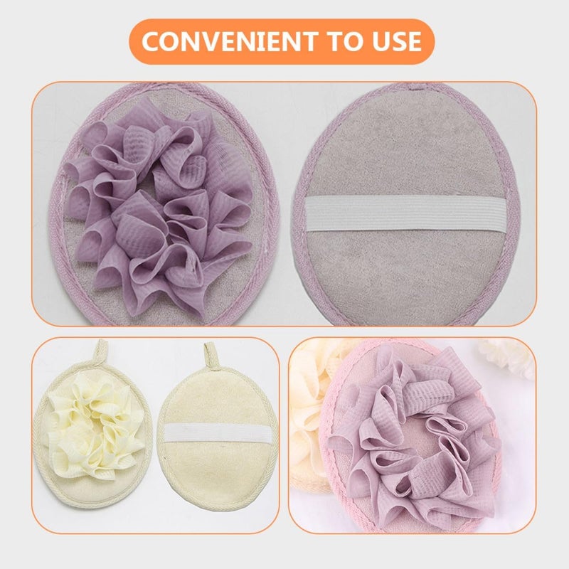 4pcs Bath Loofah Sponge Set Soft Mesh Body Scrubber Exfoliating Towels for Shower Bathing, Reusable Shower Pouf in Purple and Beige for Men and Women - Image 5