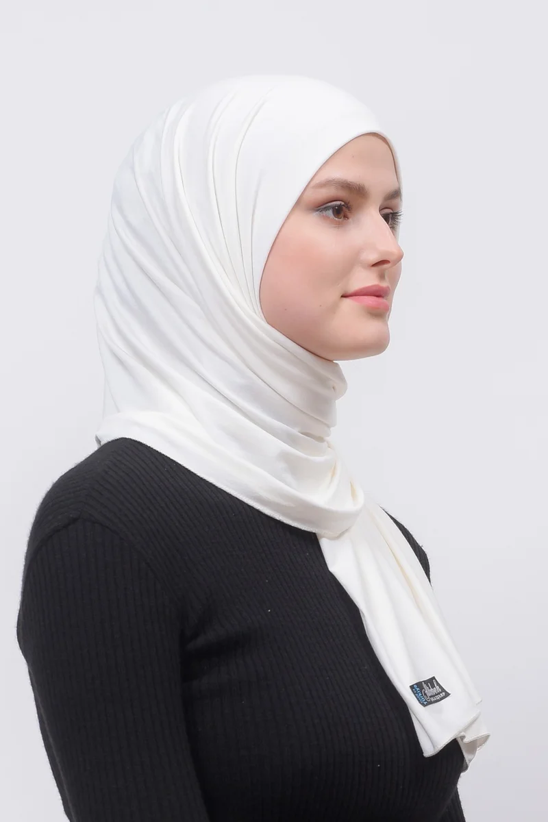 التوبة Hijab Combed Cotton Shawl Plain-Ecru