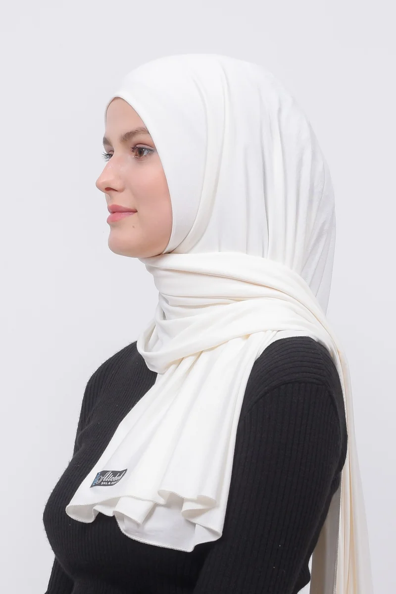 التوبة Hijab Combed Cotton Shawl Plain-Ecru