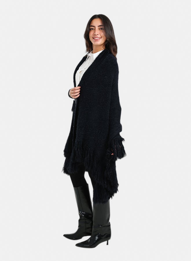 Carina Fringe Trim Knitted Poncho - Image 2