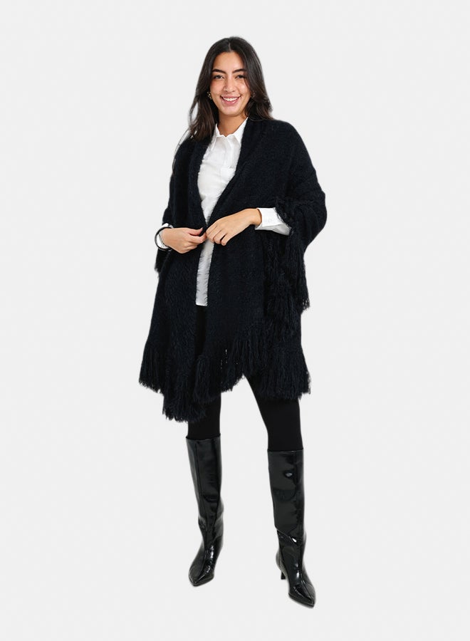 Carina Fringe Trim Knitted Poncho - Image 1