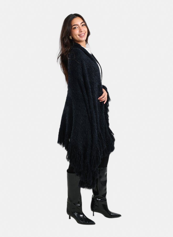 Carina Fringe Trim Knitted Poncho - Image 3