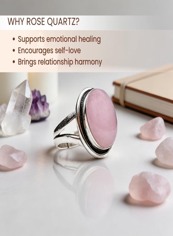 Plus Value Natural Rose Quartz Adjustable Ring for Men & Women | Pink Crystal Gemstone Ring | Love Relationship Intention Jewelry | Valentine's Day Gift for Boyfriend Girlfriend - Image 3