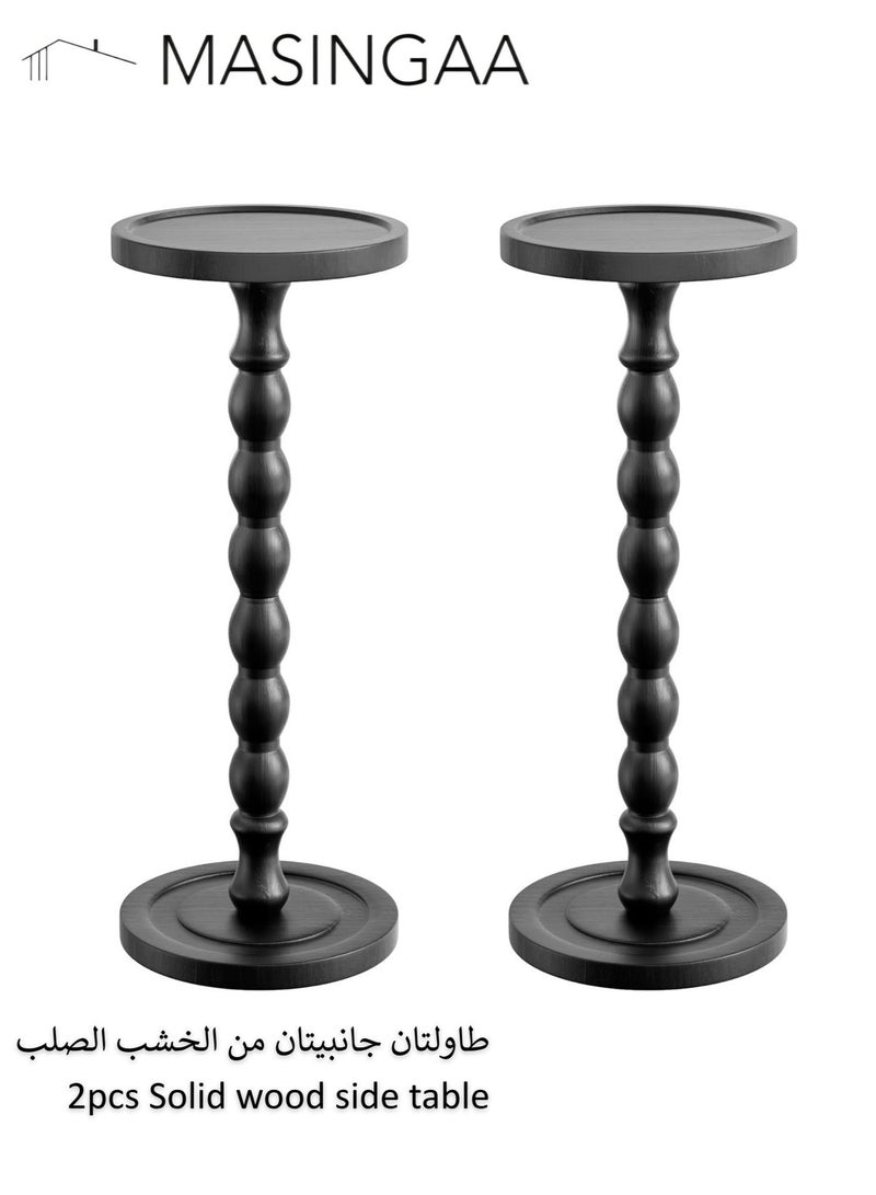 MASINGAA 2Pcs Solid Wood Side Table, Rubber Wood‌ Small Side Table for Small Spaces, Coffee Table, Service table, Pedestal End Tables for Living Room, Bedroom, Corners, and Office, Black - Image 1
