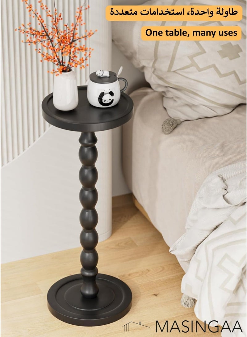 MASINGAA 2Pcs Solid Wood Side Table, Rubber Wood‌ Small Side Table for Small Spaces, Coffee Table, Service table, Pedestal End Tables for Living Room, Bedroom, Corners, and Office, Black - Image 5