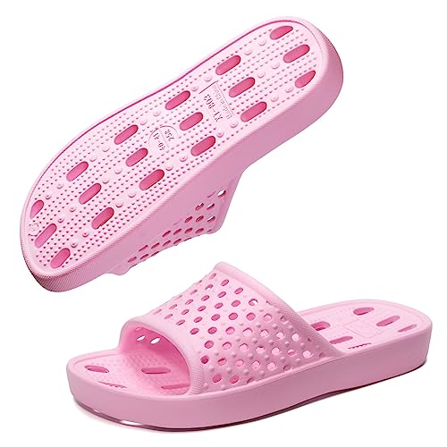 Xomiboe Shower Shoes Men Women Non Slip Bathroom House Slippers College Dorm Room Essentials for Girls Kids Shower Sandals Swimming Water Shoe (Pink,EU40-41) - Image 2
