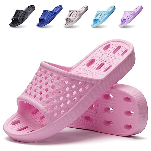Xomiboe Shower Shoes Men Women Non Slip Bathroom House Slippers College Dorm Room Essentials for Girls Kids Shower Sandals Swimming Water Shoe (Pink,EU40-41) - Image 1