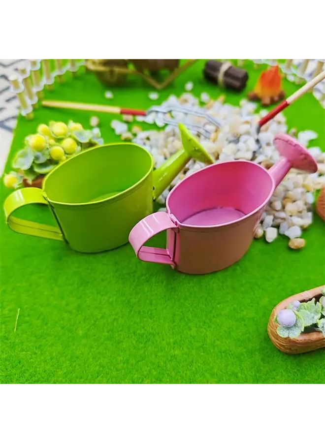 Green Miniature Metal Watering Can Dollhouse Decor Photography Prop Collectible Gift - Image 1