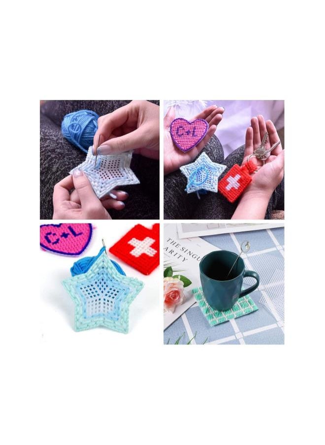 Mesh Plastic Canvas Sheets Kit, 70pcs Butterfly Triangle Star Heart Square Round Shape Plastic Mesh Canvas Sheets 3D Embroidery Cross Stitch Mesh Pieces Needlepoint Blank Canvas