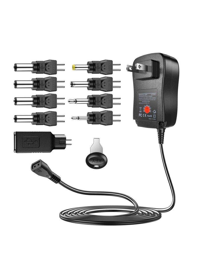 GNAFOTU Reverse Polarity,30W Universal AC DC Adapter Switching Power Supply Selectable Voltage with 9 Tips for 3V 4.5V 5V 6V 7.5V 9V 12V Household Electronics, 2000mA 2Amps Output Max - Image 1