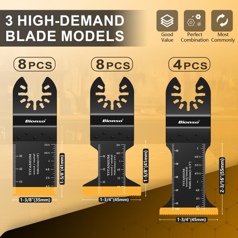 Bionso 20PCS Titanium Oscillating Tool Blade Cuts Metal and Wood, Sharp and Durable Multitool Blades, Multi Tool Blades Kits, Oscillating Saw Blades Fit Dewalt Milwaukee Ryobi Makita - Image 2