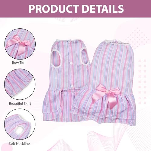 KUTKUT polycotton Small Dog Cat Girl Casual Dress Cute Bowknot Tutu Summer Dress Striped Dog Clothes for Small Dogs, Cat Pet Apparel (Size: 2XL,Chest: 55Cm,Yellow),1 count - Image 2