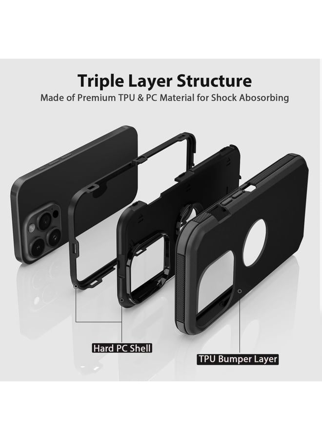 Jiunai for iPhone 15 Pro Max Case Heavy Duty Drop Protection Screenless Dual Layer Shockproof Sports Rugged Bumper Dust Proof Cell Phone Case for iPhone 15 Pro Max 6.7'' 2023 Released - Black - Image 3
