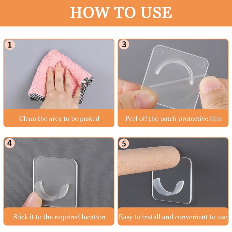 TRKETK 12 x Adhesive Shower Curtain Rod Brackets for Shower Curtain Rod Brackets Wall Mounted Bathroom Kitchen No Drilling - Image 5