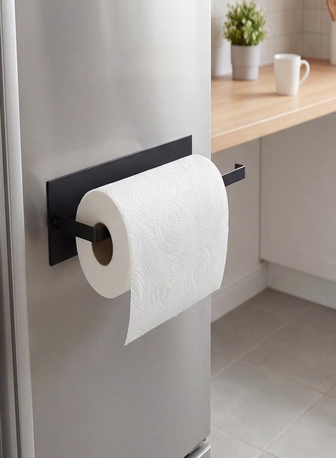 Flutesan Black Magnetic Paper Towel Holder for Fridge Dorm, No Drill Heavy Duty Metal Paper Towel Rack, Wall Mount Magnetic Organizer, Magnet Tissue Holder for Mini Refrigerator, Classroom, School - Image 2
