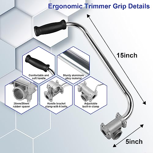 LOVYNO Weed Eater Handle Grip Trimmer Handle Ergonomic Trimmer Grip Extension with Bracket Clamp for Weeder Lawn Trimmer Grip Silver - Image 3