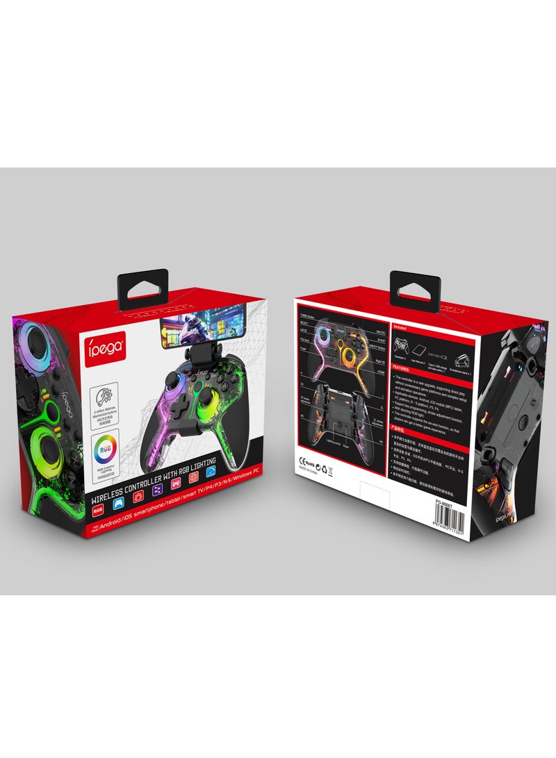 PG-9666T Game Controller For Switch, PC, Android, iOS Bluetooth Joystick With Vibration Gamepad, Wireless Controller With RGB Lighting