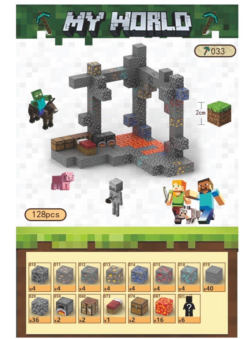 128pcs Mine Exploration square building block set children’s puzzle doll assembled game peripheral mini toys minecrafts magnetic cube intelligent magnetic building block set build a 3D mag-world  - Image 1