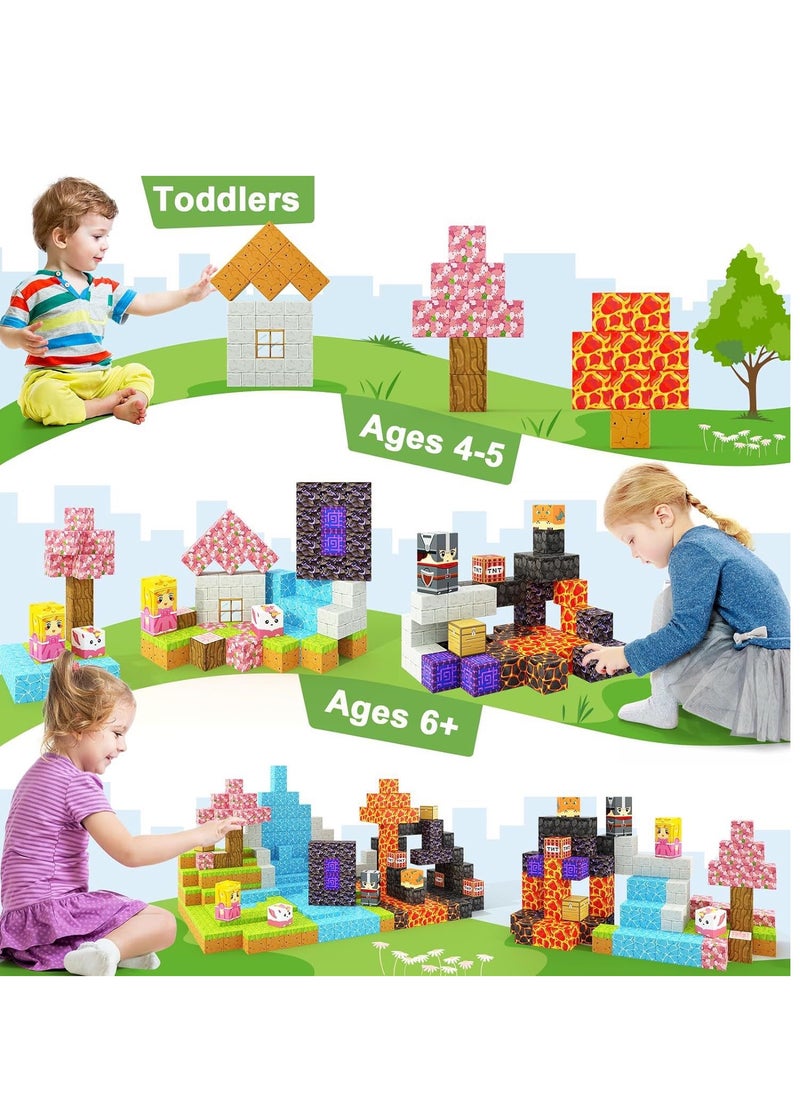 128pcs Mine Exploration square building block set children’s puzzle doll assembled game peripheral mini toys minecrafts magnetic cube intelligent magnetic building block set build a 3D mag-world  - Image 4