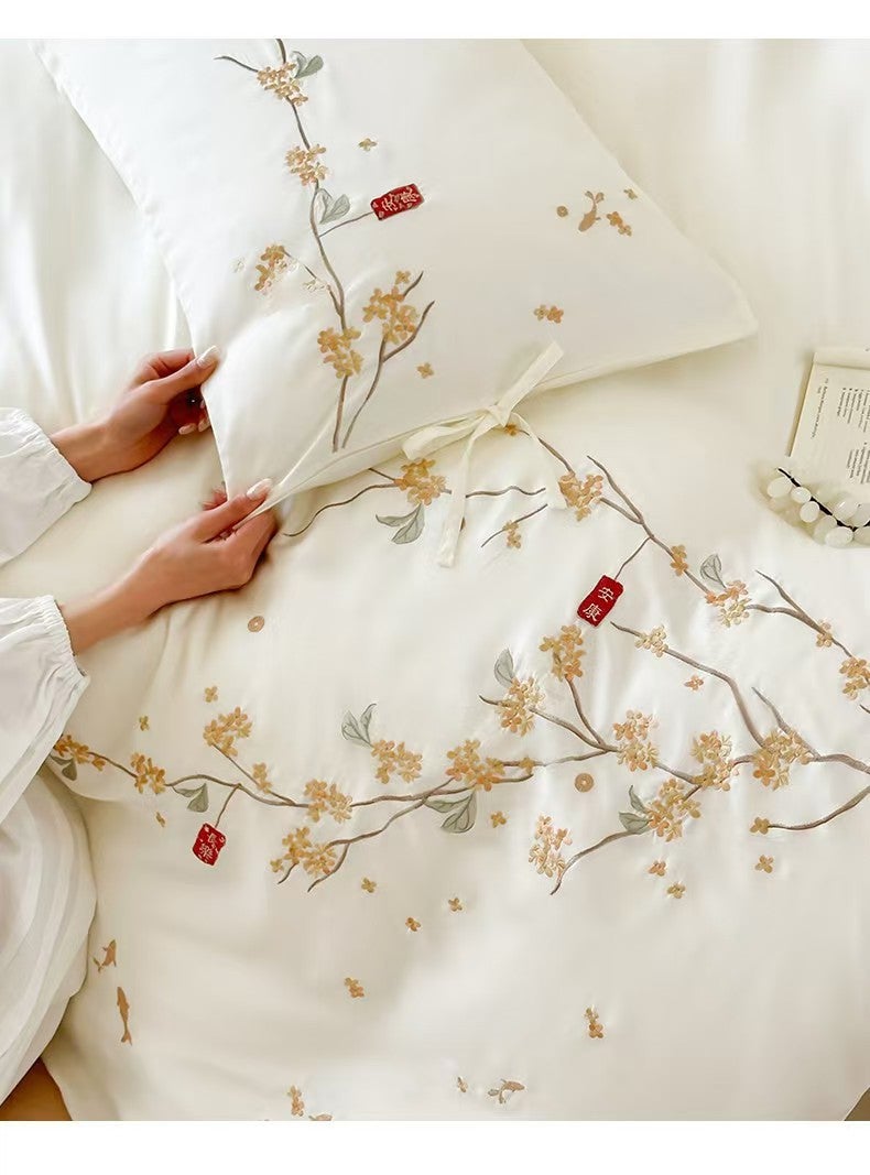 Luxury Jade Orchid Carp Tencel Bedding Set - High-End Embroidered Sheets & Duvet Cover, Machine Washable for  Summer - Image 5