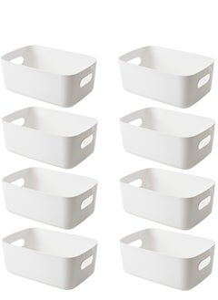 Generic Set of 8 Plastic Storage Bins Basket Cabinet Organizer with Handle White  - Image 1