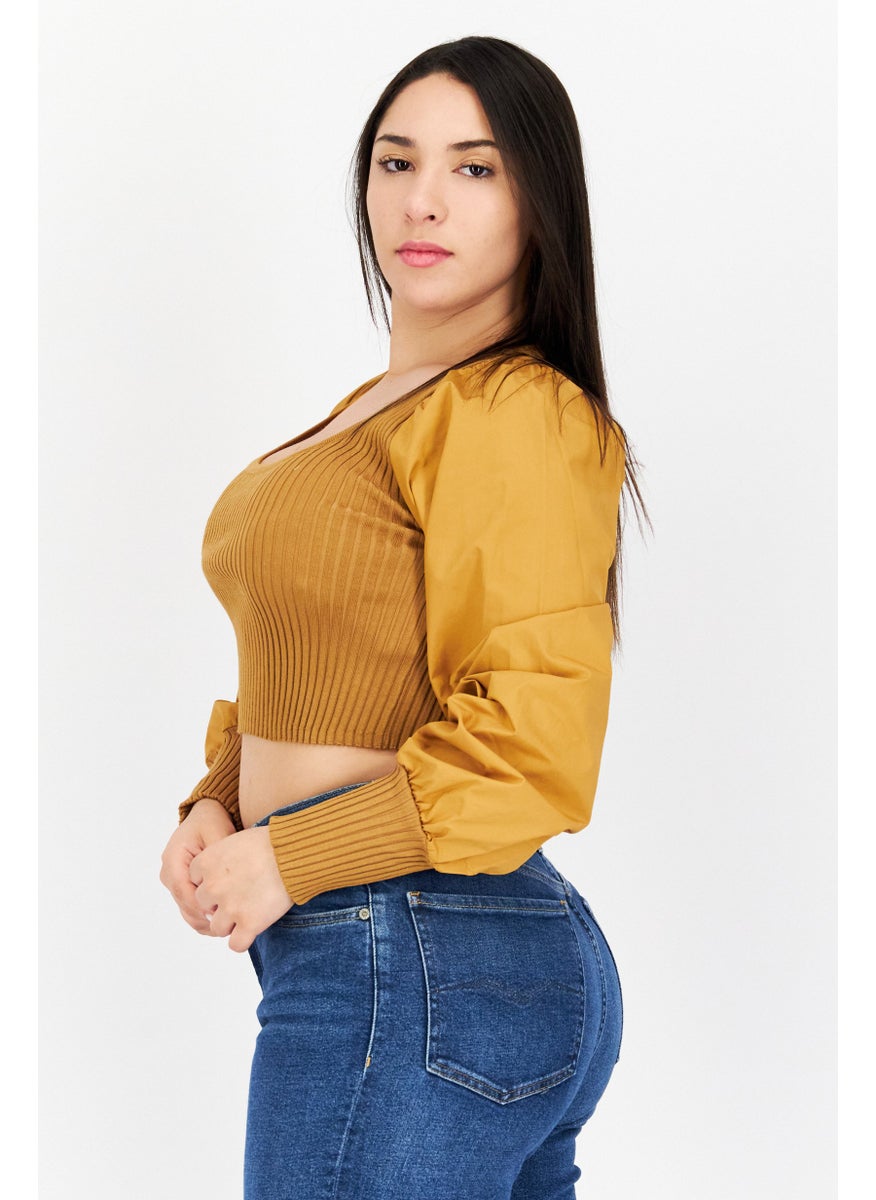 Women U Neck Long Sleeves Ribbed Top, Tan - pzsku/ZD2083C4D14E7AB6F69FFZ/45/_/1739110561/4770b01b-7a93-44ec-b0d8-5865aab264f0