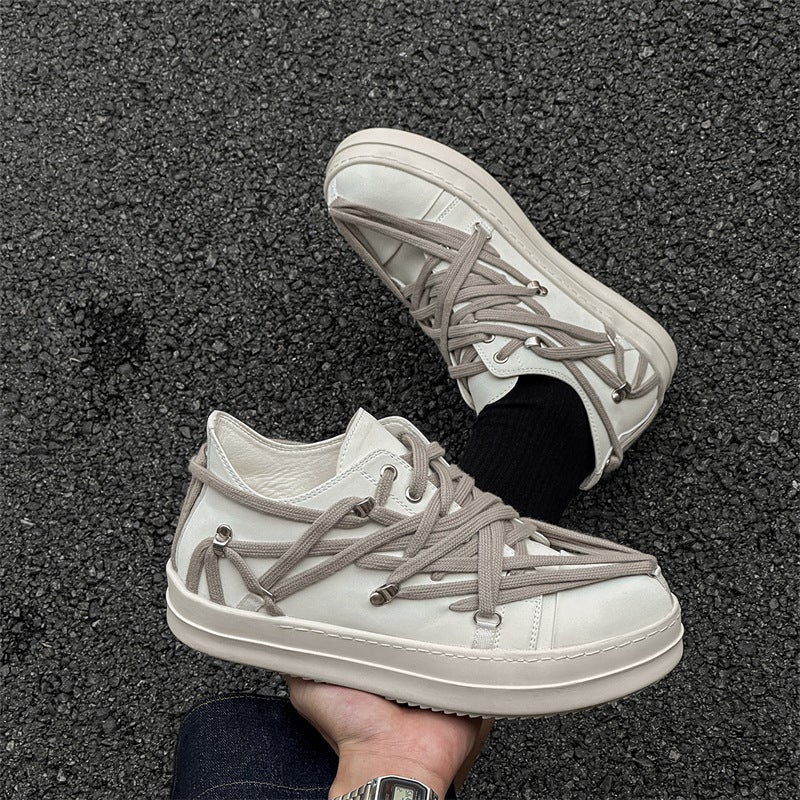 Thick-soled board shoes for men and women Joker niche trendy design casual academic style lovers 880422 white-J - Image 5
