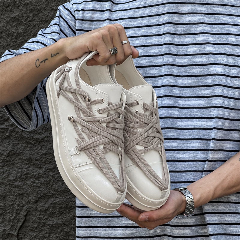 Thick-soled board shoes for men and women Joker niche trendy design casual academic style lovers 880422 white-J - Image 3