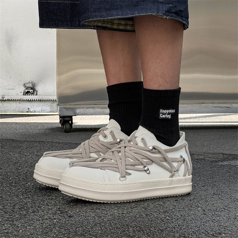 Thick-soled board shoes for men and women Joker niche trendy design casual academic style lovers 880422 white-J - Image 2