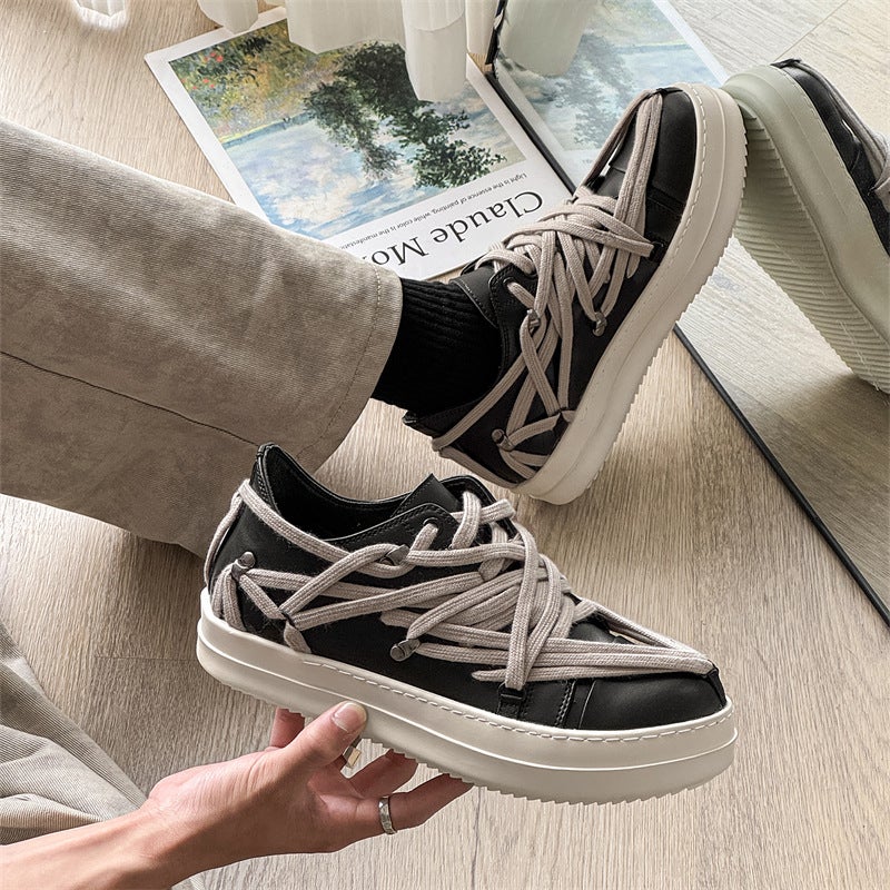 Thick-soled board shoes for men and women Joker niche trendy design casual academic style lovers 880422 white-J - Image 1