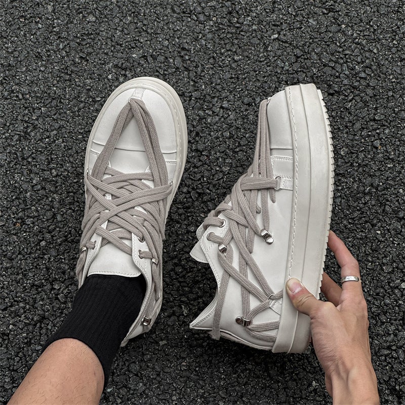 Thick-soled board shoes for men and women Joker niche trendy design casual academic style lovers 880422 white-J - Image 4