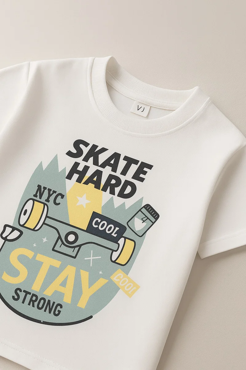 victor and jane Boys Summer Printed  T-Shirt  - Off-White