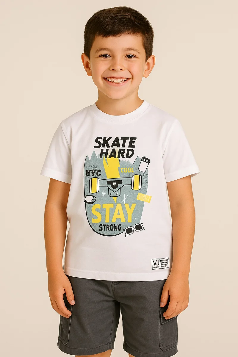 victor and jane Boys Summer Printed  T-Shirt  - Off-White