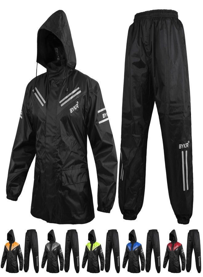 BYKR Waterproof Outdoors Motorcycle Rain Suits for Men & Women Cycling 2-Piece Breathable & Windproof Wet Weather Protection Motocross Rain Gear Reflective Rainwear All Sports Riding Rainsuit Black XL - Image 1