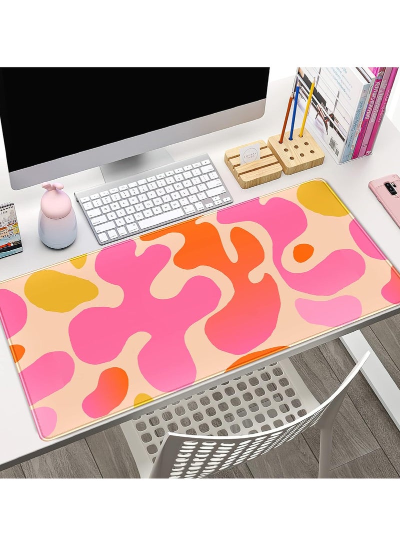 الوردي الجدول حصيرة الحديثة مجردة ماوس كبير حصيرة XXL جميل الوردي الجدول حصيرة لوحة المفاتيح حصيرة ، اكسسوارات مكتب للسيدات مكتب الديكور ، 90cmx40cm المضادة للانزلاق المطاط قاعدة ، مع حافة مخيط - Image 3