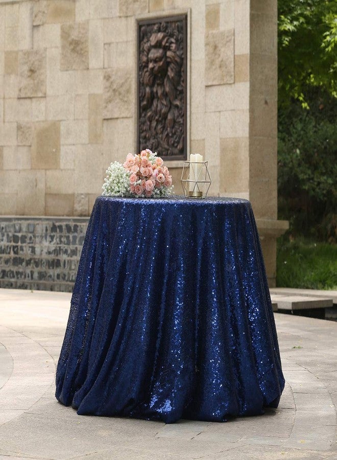 SquarePie Sequin Tablecloth Round 50 Inch Navy Blue Table Linen for Wedding Birthday Party - Image 1