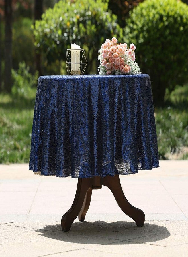 SquarePie Sequin Tablecloth Round 50 Inch Navy Blue Table Linen for Wedding Birthday Party - Image 3