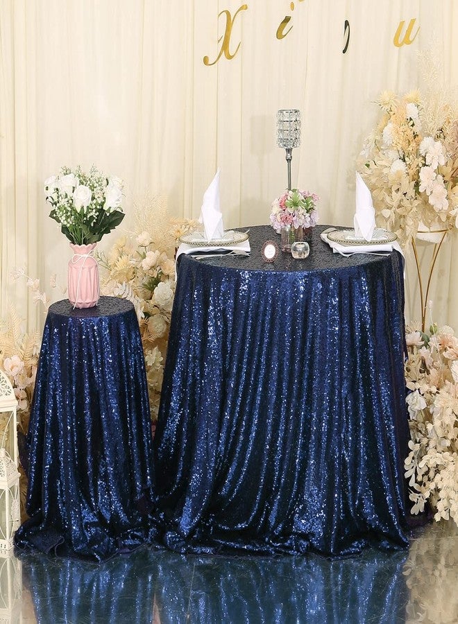 SquarePie Sequin Tablecloth Round 50 Inch Navy Blue Table Linen for Wedding Birthday Party - Image 2