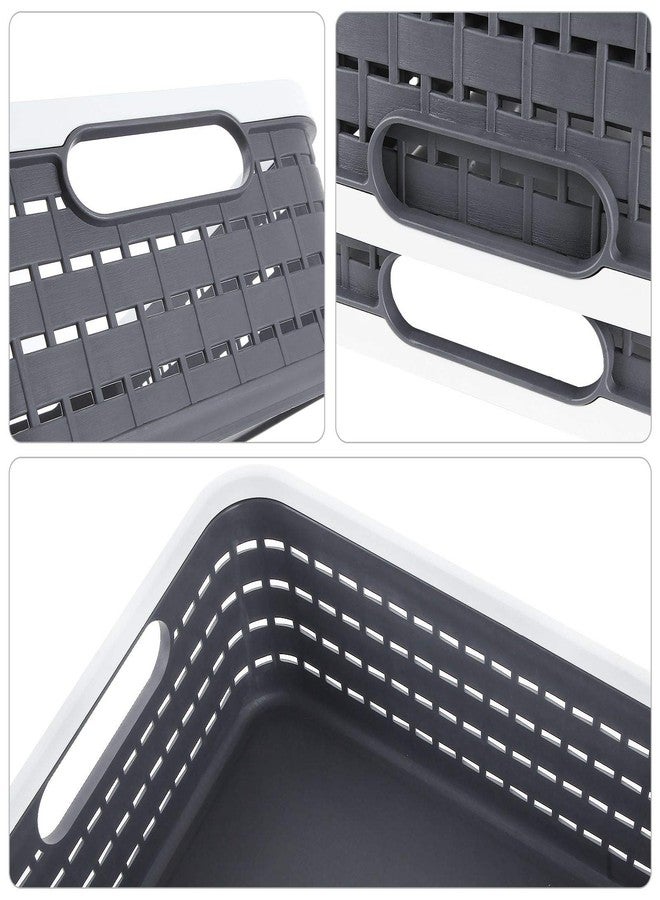 CertBuy 3 Pack Plastic Storage Baskets 14 x 10 x 4.5 Inch, Large Weave Storage Bins with Handle for Cabinet, Shelf, Kitchen, Bedroom, Bathroom and office – Dark Grey - Image 3